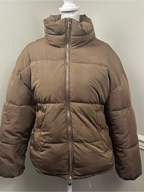 Pull&Bear Brown Puffer Jacket with High Collar S
